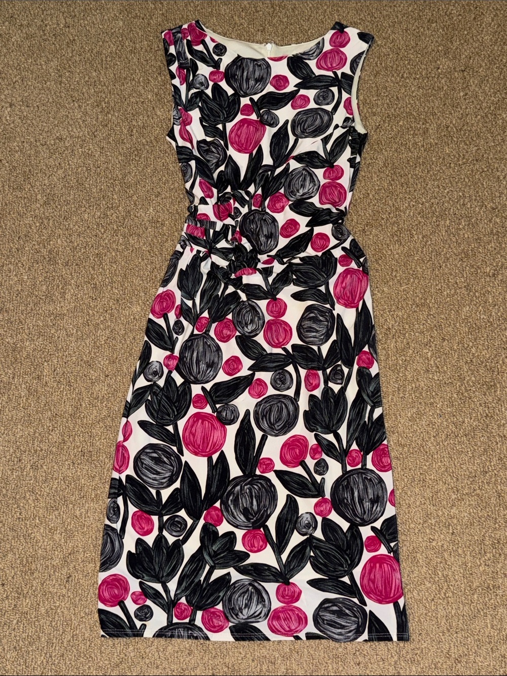 Sleeveless Midi Dress in Pink, Black & White Floral Print 8